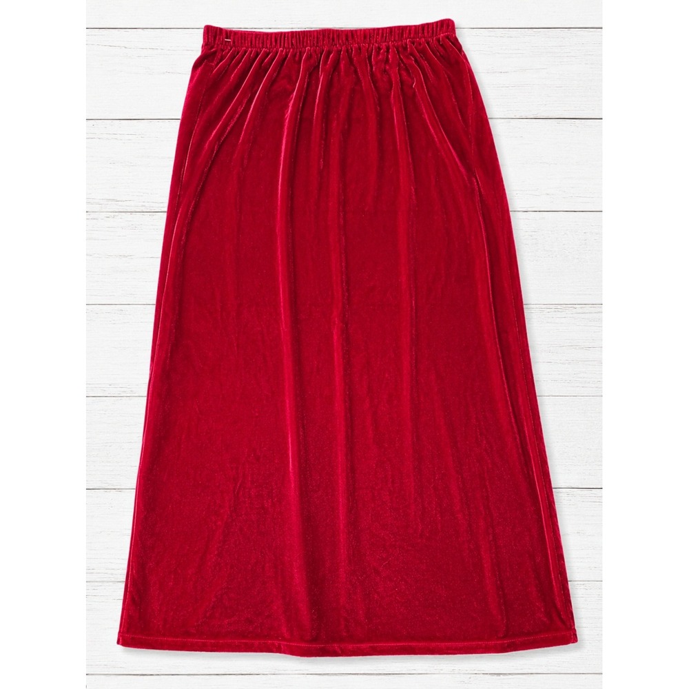 d & co. Denim & Company Red Velvet Maxi Skirt Elastic Waist Holiday Party Medium